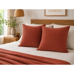 Lot de 2 Taies d&rsquo;Oreiller 60 x 60 cm &ndash; Double Gaze de Coton &ndash; GA&Iuml;A Terracotta