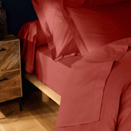 Drap plat 2 personnes 240 x 300 cm coton 57 fils Lina Terracotta &ndash; Finition point bourdon