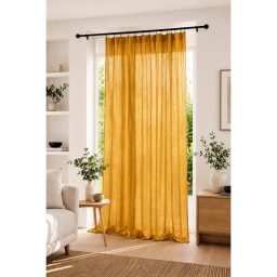 Rideau Ajustable Double Gaze de Coton 140 x 300 cm avec 8 Anneaux Pince GA&Iuml;A Safran &ndash; Hauteur Modulable