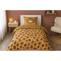 Parure de lit 140 x 200 cm Coton imprim&eacute; TIGRE &ndash; Housse de couette + 1 taie d&rsquo;oreiller