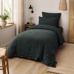Housse de Couette 140 x 200 cm &ndash; Double Gaze de Coton 125 g/m&sup2; &ndash; Ga&iuml;a Sapin