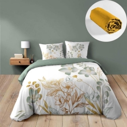Pack Parure de lit 3 pièces 240x220 cm – Coton 42 fils – LOLITA + Drap Housse 140x190 cm Jaune