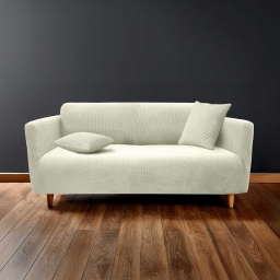 Housse de canap&eacute; extensible 225 x 245 x 60 cm &ndash; Polyester gaufr&eacute; uni &ndash; Mod&egrave;le SACHA Blanc
