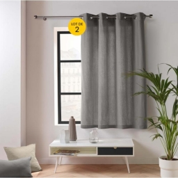 Lot de 2 Rideaux Petite Hauteur 135 x 180 cm – Twily Gris – Polycoton