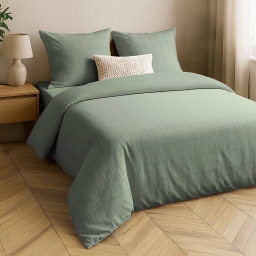 Parure de lit 3 pi&egrave;ces LINELLA Sauge &ndash; 240 x 220 cm &ndash; Coton/Polyester lav&eacute; jacquard 57 fils