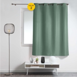 Lot de 2 rideaux &agrave; &oelig;illets petite hauteur 140 x 180 cm &ndash; Uni Epure &ndash; C&egrave;dre