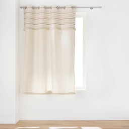 Rideau Petite Hauteur &agrave; &OElig;illets 140 x 180 cm &ndash; Coton Uni + Top Tiss&eacute; &agrave; Franges &ndash; Atlas Naturel