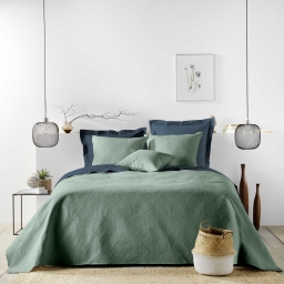 Couvre-lit 2 personnes avec 2 housses de coussin &ndash; 240 &times; 260 cm &ndash; Microfibre Romane C&egrave;dre