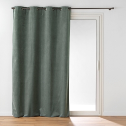 Rideau &agrave; &oelig;illets 140 x 260 cm &ndash; Velours relief Olympe Kaki &ndash; 100 % Occultant et Thermique