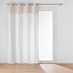 Rideau &agrave; &oelig;illets 140 x 240 cm &ndash; Coton/Polyester &ndash; Top jacquard avec pompons &ndash; Milano