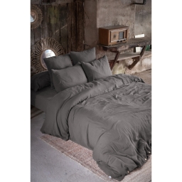 Housse de couette 2 personnes 240x220 cm – Double gaze de coton Luxe – Anthracite – Gaïa