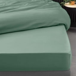 Drap-housse 2 personnes 140 x 190 cm percale de coton 78 fils Tilleul &ndash; Bonnet 30 cm