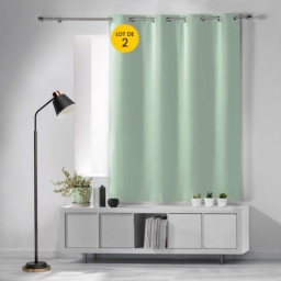 Lot de 2 Rideaux Occultants &agrave; &OElig;illets 140 x 180 cm &ndash; Uni Sauge