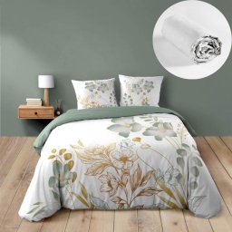 Pack Parure de lit 240 x 220 cm – Coton 42 fils – LOLITA + Drap Housse 140x190 cm Blanc