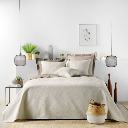 Couvre-lit 2 personnes avec 2 housses de coussin &ndash; 240 &times; 260 cm &ndash; Microfibre Romane Naturel
