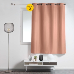 Lot de 2 rideaux &agrave; &oelig;illets petite hauteur 140 x 180 cm &ndash; Polyester uni Epure &ndash; Blush