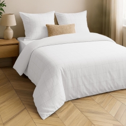 Parure de lit 3 pi&egrave;ces LINELLA Blanc&ndash; 240 x 220 cm &ndash; Coton/Polyester lav&eacute; jacquard 57 fils