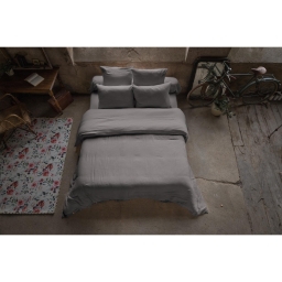 Housse de couette double gaze de coton 260 x 240 cm – Gaia Gris anthracite