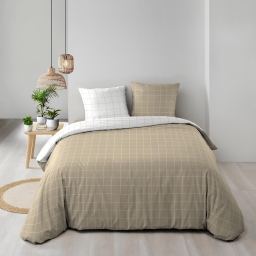 Housse de couette réversible 200 x 200 cm + 2 taies -  CADRIA – 100% coton 57 fils