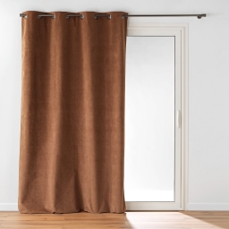 Rideau &agrave; &oelig;illets 140 x 260 cm &ndash; Velours relief Olympe Camel &ndash; 100 % Occultant et Thermique