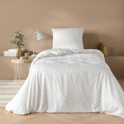 Parure 2 pi&egrave;ces 140 x 200 cm microfibre unie tuftee &ndash; Heltie blanc