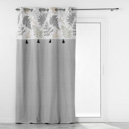Rideau &agrave; &OElig;illets 140 x 240 cm &ndash; Coton + Top Feuillage et Pompons MELISANDRE Taupe
