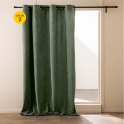 Lot de 2 rideaux tamisants &agrave; &oelig;illets 140 x 260 cm &ndash; Bouclette unie WINONY &ndash; Coloris C&egrave;dre