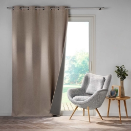 Rideau &agrave; &OElig;illets 140 x 260 cm &ndash; 100 % Occultant / Chambray Uni &ndash; Cr&eacute;puscule Beige