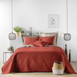 COUVRE-LIT 2 PERSONNES MATELASS&Eacute; 220 x 240 CM &ndash; MICROFIBRE UNIE ROMANE TERRACOTTA