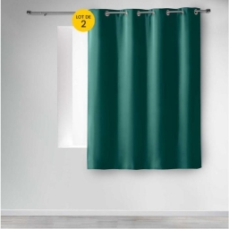 Lot de 2 Rideaux Occultants &agrave; &OElig;illets 140 x 180 cm &ndash; Uni &Eacute;meraude