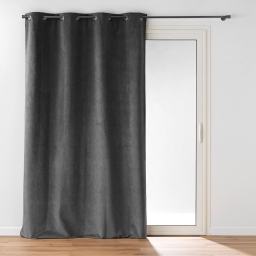 Rideau &agrave; &oelig;illets 140 x 260 cm &ndash; Velours relief Olympe Anthracite &ndash; 100 % Occultant et Thermique