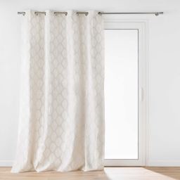 Rideau &agrave; &oelig;illets 140 x 240 cm &ndash; Polycoton imprim&eacute; m&eacute;tallis&eacute; &ndash; Mod&egrave;le Maho Blanc