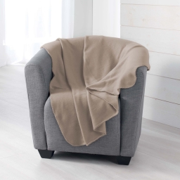 Plaid 125 x 150 cm – Polaire Uni MILOU – Taupe – Finition Point Cavalier