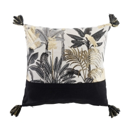 Coussin d&eacute;houssable avec pompons &ndash; 40 x 40 cm &ndash; Coton imprim&eacute; m&eacute;tallis&eacute; Karaba