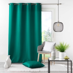 Lot de 4 Rideaux à Oeillets 140 x 260 cm – Polyester Uni Essentiel – Emeraude