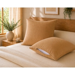 Lot de 2 taies d&rsquo;oreiller 63 x 63 cm Lyocell uni &ndash; LYSANDRE Camel