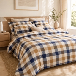 Housse de couette 240 x 220 cm Flanelle de coton BASILE &ndash; Carreaux