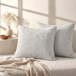 Lot de 2 Taies d&rsquo;Oreiller 60 x 60 cm &ndash; Gaze de Coton Brod&eacute;e &ndash; GA&Iuml;A BOHO Nuage