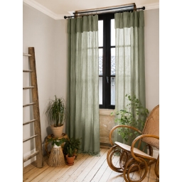 Lot de 2 Rideaux Gaze de Coton Romarin 140x300 cm Ajustables &ndash; 8 Anneaux Pinces Inclus &ndash; Rideaux Tamisants Haut de Gamme