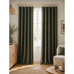 Lot de 2 rideaux velours thym 140 x 270 cm ajustables &ndash; Anneaux pince &ndash; Coton &eacute;pais &ndash; C&Eacute;SAR