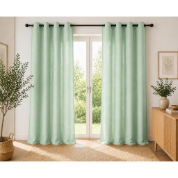 Lot de 2 Rideaux 100% Coton Pr&eacute;lav&eacute; 140 x 260 cm &ndash; KALA MENTHE