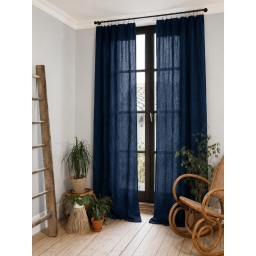 Lot de 2 Rideaux Gaze de Coton Minuit 140x300 cm Ajustables &ndash; 8 Anneaux Pinces Inclus &ndash; Rideaux Tamisants Haut de Gamme