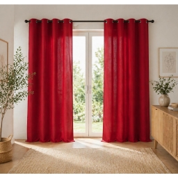 Lot de 2 Rideaux 100% Coton Pr&eacute;lav&eacute; 140 x 260 cm &ndash; KALA CERISE