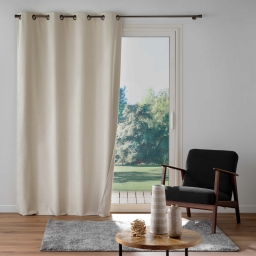 Rideau &agrave; &oelig;illets 140 x 260 cm &ndash; Velours textur&eacute; L&Eacute;ONIE Naturel &ndash; 100 % Occultant