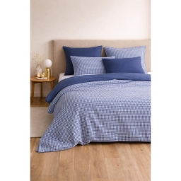 Pack linge de lit Gabrielle marine 220 x 240 cm &ndash; Housse de couette + Drap housse 160 x 200 cm + 4 taies &ndash; 100% coton 57 fils