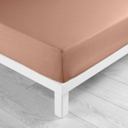 Drap-housse 2 personnes 160 x 200 cm coton 57 fils LINA Blush &ndash; Bonnet 30 cm