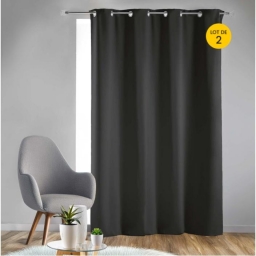 Rideau obscurcissant &agrave; &oelig;illets 135 x 240 cm &ndash; Lot de 2 &ndash; Uni Noir
