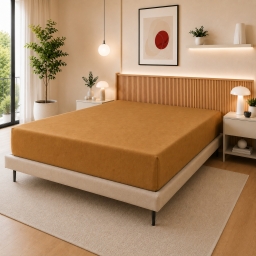 Drap Housse 140 x 190 cm Caramel &ndash; 100% Coton 57 Fils/cm&sup2; &ndash; Bonnet 30 cm