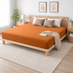 Drap-housse 140 x 190 cm Sienna Caramel &ndash; Face Gaze de Coton & Coton 57 fils &ndash; Bonnet 30 cm