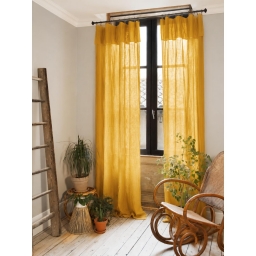 Lot de 2 Rideaux Gaze de Coton Safran 140x300 cm Ajustables &ndash; 8 Anneaux Pinces Inclus &ndash; Rideaux Tamisants Haut de Gamme